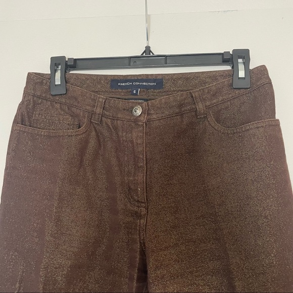 French Connection Gold Glitter Brown Jeans - straight  Cut - Size 6 - Picture 3 of 5